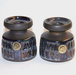 a pair of soholm blue candleholders